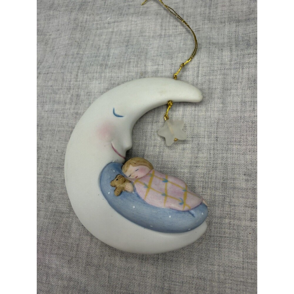 Avon First Christmas 1989 Cresent Moon Sleeping Baby Ornament in Box